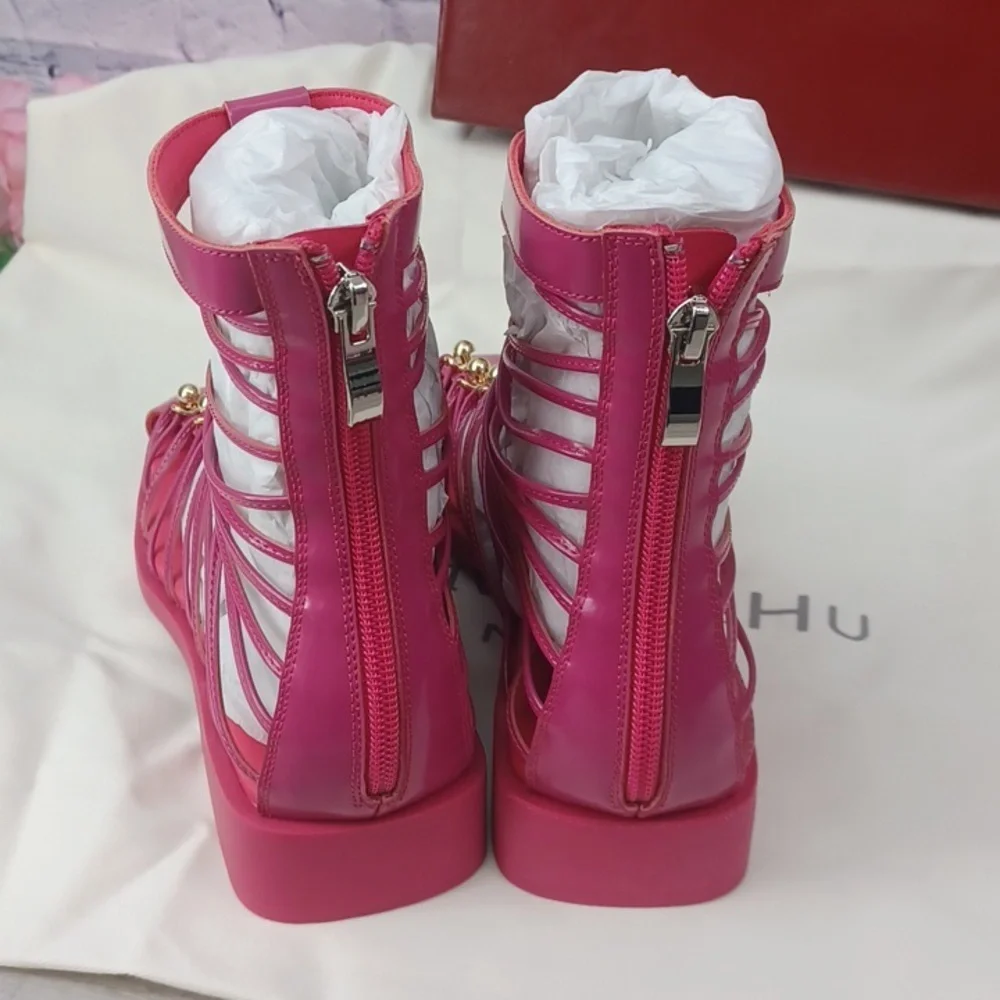 Vivienne Hu VHNY Leather Cage Sandals Fuchsia NIB